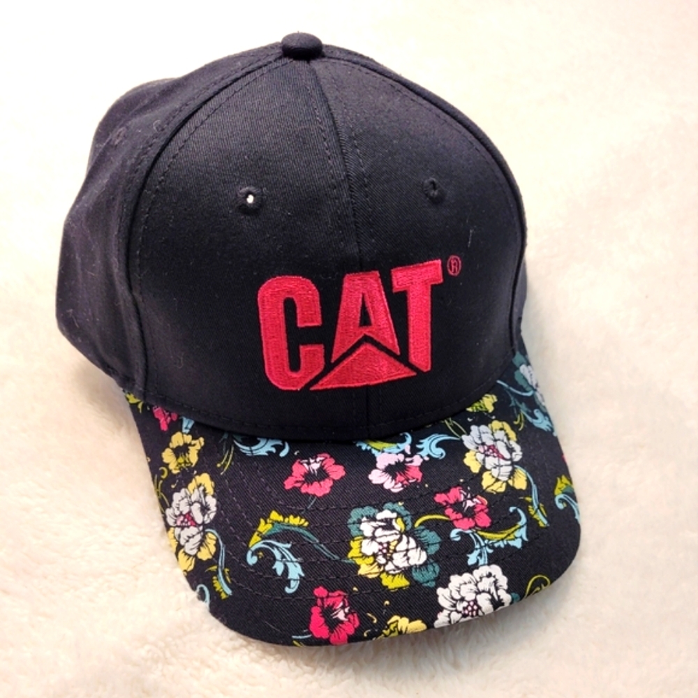 NWT CAT (Caterpillar) Black and Pink Floral Print Ladies Baseball Hat